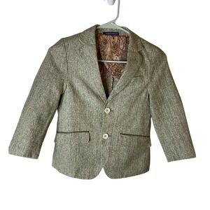 James Morgan Boys Green 100% Linen Sports Coat Blazer Elbow Patches Size 7